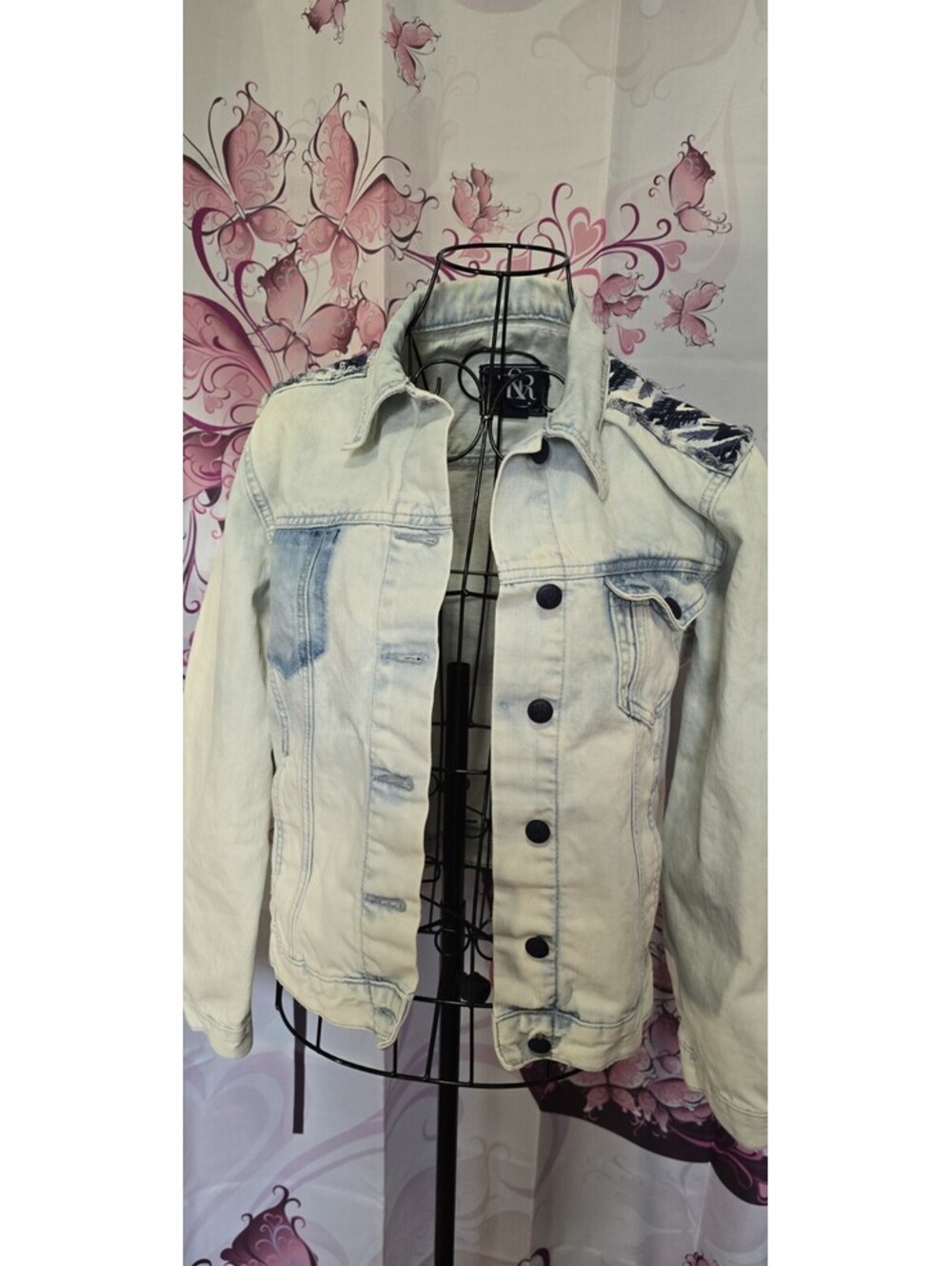 Boho Western Rock & Republic Denim Jacket Hitchiker Size Large Indie Rustic